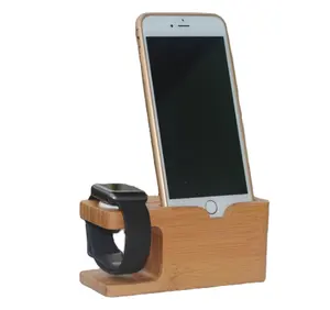 Custom Bamboe Telefoon Stand Gsm Houder Horloge Opladen Dock Houder Smartphone Beugel Opbergrek Plank Voor Groothandel