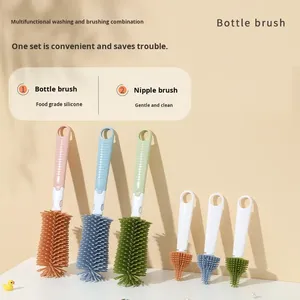 Silicone Bristle <strong>Bottle</strong> <strong>Brush</strong> with Long Plastic Handle for Cup &amp; <strong>Bottle</strong> Cleaning Narrow Neck Containers - Product Image 3