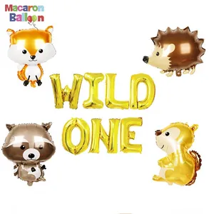 Set of 5 Wild One Balloons Woodland Party Supplies Birthday Balloon Forest Animal Friends Themed Baby Shower Party Decor K293