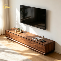 Lemari TV Walnut Modern 240cm Minimalis, Meja TV Kayu, Pusat Hiburan Ruang Tamu, Konsol Media, Unit Penyimpanan 4 Laci