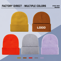 Bonnet tricoté uni côtelé à revers, chaud, extensible, doux, respirant, multicolore, avec logo personnalisé, OEM, vente en gros, faible MOQ
