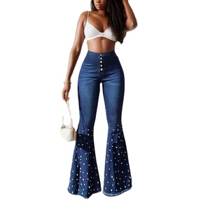 กางเกงยีนส์แฟลร์เอวสูงทรงคลาสสิกคุณภาพสูงสำหรับผู้หญิง ช่วยเสริมสะโพกให้ดูเซ็กซี่ - Product Image 1