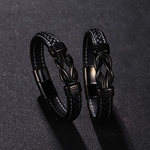 สร้อยข้อมือหนังสแตนเลสสตีลสำหรับผู้ชาย ลายวงแหวนคู่ สัญลักษณ์อินฟินิตี้ ขนาด 7.5 8.5 9 นิ้ว สำหรับใส่ทุกวัน - Product Image 2