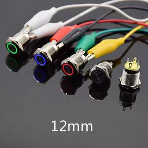 12mm Metall Druckknopf schalter Flach kopfring 3-6V 12V 24V 220V Selbst rück setzung Momentan Wasserdichtes Auto Auto Eng rot grün - Product Image 1