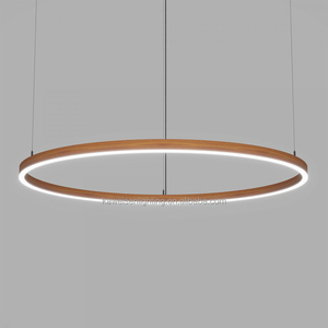 Classico anello ellittico in alluminio con finitura in legno lampada a LED a sospensione 40 "X 20" lampadario ad anello ovale con baldacchino pendente - Product Image 2