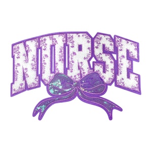 Manufacturer Custom Iron on Big Patch Nurse Sequin Bow MAMA <strong>Wifey</strong> Senior Chenille Embroidery Patch for Clothing <strong>Hoodie</strong> in USA - Product Image 1