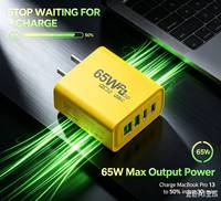 Pengisi Daya Cepat USB C 65W PD QC3.0 4 Port Charger Dinding OEM Logo Kustom Warna Colokan EU US Mendukung Adaptor Pengisian Daya Ponsel di Dinding