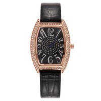 Montre pour femme Douyin Live Streaming, bracelet en cuir, boîtier en alliage incrusté de diamants, design écologique en forme de baril à vin, mouvement à quartz