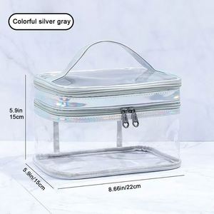 Sac cosmétique transparent en PVC, double couche, organiseur de maquillage de voyage, trousse de toilette imperméable avec fermeture éclair, pochette de rangement pour femmes - Product Image 2