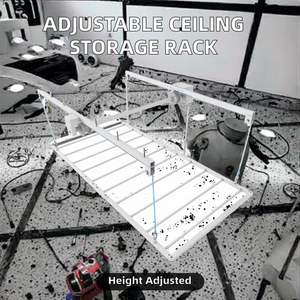 Ceiling Storage Shelf Lifting <b>Rack</b> Single Tier Metal Height Adjustable for Garage Basement Ceiling Storage - Product Image 2