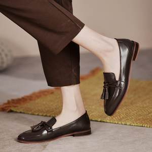 कारखाने थोक वर्ग सिर लोफर अंदर और बाहर सभी नरम चमड़े के हाथ रंग रेट्रो एकल जूते महिला - Product Image 2