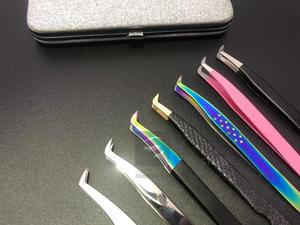 Pince à cils en acier inoxydable durable ronde de type L Volume russe Extension de cils pointe en fibre de beauté pince à épiler à botte pointue - Product Image 2