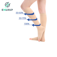 Enerup Chaussettes en nylon personnalisées unisexe 15-20mmhg Chaussettes hautes à bout ouvert Bas de compression médicaux