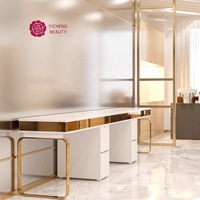 Table de manucure de grande taille haute performance Yicheng Beauty, station de travail, bureau, salon de beauté, équipement de spa, surface en marbre, table de travail