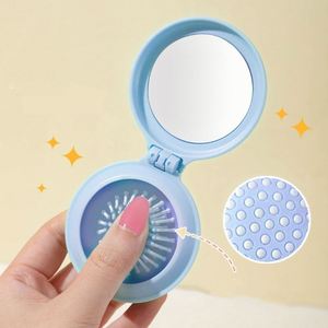 Travel Custom Logo <b>Foldable</b> Hair Brush Mini Folding Hair Brush With Makeup <b>Mirror</b> - Product Image 2