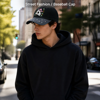 Topi Baseball 6 Panel Custom Bordir 3D Rhinestone Desain Kartun Dua Warna Snapback Adjustable Grosir Langsung dari Pabrik