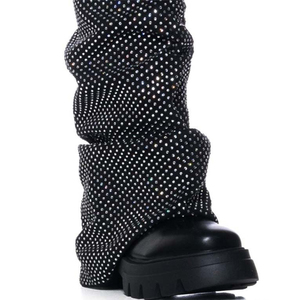 Bottes hautes pour femme en PU à fermeture éclair, bout carré, talon carré bas, coupe large, pour l'hiver - Product Image 5