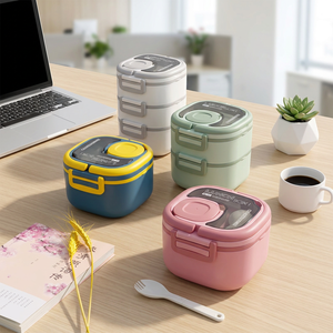 Lonchera de Plástico y Acero Inoxidable para Estudiantes, Gran Capacidad, con Compartimentos para Salsas y Cubiertos, Apta para Microondas, Libre de BPA, Ecológica - Product Image 1