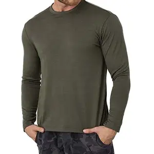 100% Органическая футболка с индивидуальным логотипом, Однотонная легкая мужская Термофутболка с круглым вырезом и длинным рукавом