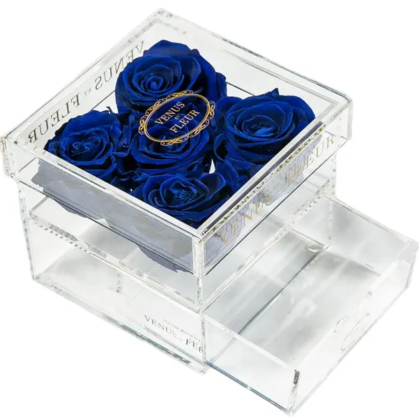 Boîte à bijoux haut de gamme avec fleurs, boîte à fleurs en acrylique transparente avec tiroir pour mariage