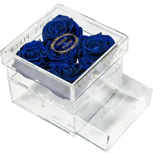 High-end Jewelry Box With Flower Transparent Acrylic Flower Box With Drawer For Wedding