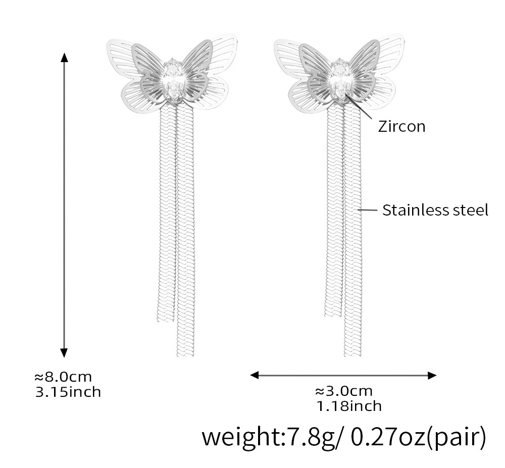 Boucles d'oreilles avec pendentif papillon zircon en argent