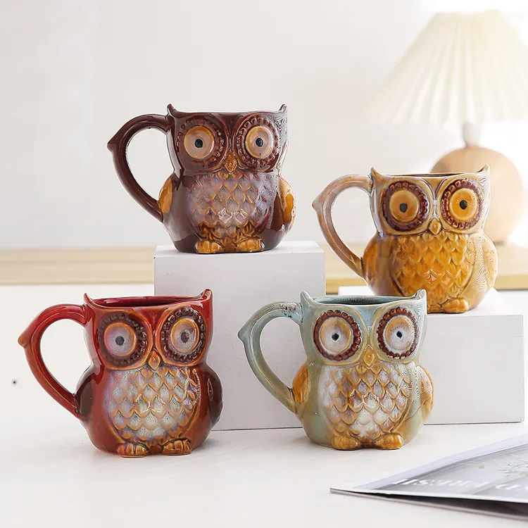 3D Animal Cute Owl Tassen 300ml Cartoon Kaffee becher Keramik Milch Tee tassen Frühstück Morgen Kaffee becher