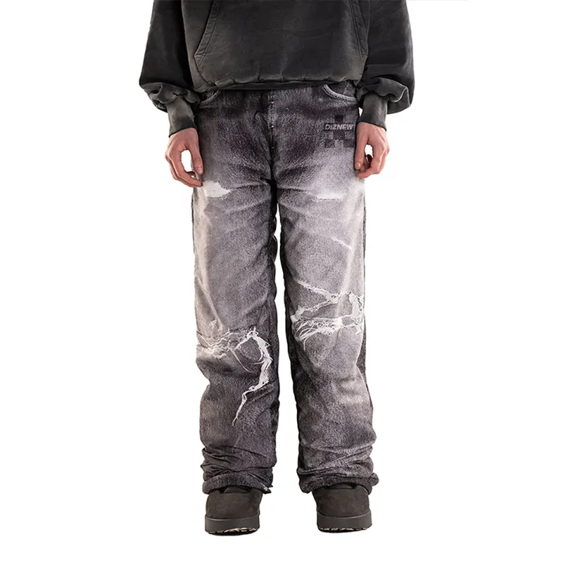 DIZNEW baggy Jeans manufacturer Custom y2k baggy grey denim jeans homme Rock Revival bootcut jeans for men