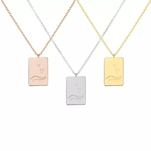 custom engraved words tiny tags necklace DIY personalize initial rectangle pendant necklace gold plated stainless steel jewelry