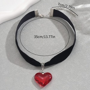Collier ras du cou en velours en forme de cœur avec pendentif rouge en alliage de zinc, bijou fantaisie pour femme, chaîne de clavicule, accessoire thème amour - Product Image 3
