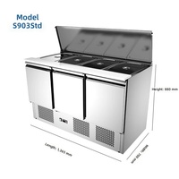 Comptoir Réfrigéré Commercial Intégré en Acier Inoxydable à Refroidissement par Air, 3 Portes, pour Salades, Fruits et Légumes, avec Fonction de Conservation de la Fraîcheur