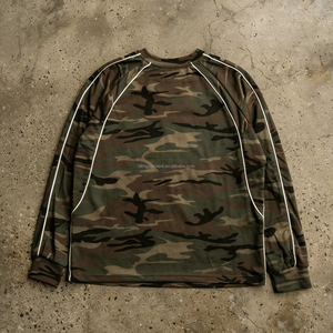 Camiseta de manga larga para hombre, estilo regular, con logotipo personalizado al por mayor, cuello redondo, camuflaje vintage, bordado chino, de algodón. - Product Image 2