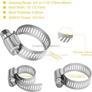 แคลมป์<span class=keywords><strong>รัด</strong></span>สายแบบเกลียวสแตนเลส SAE 16 ช่วงการรัด 3/4" ถึง 1-1/<span class=keywords><strong>2</strong></span>" (19 มม.-38 มม.) สำหรับยานยนต์ - Product Image 2