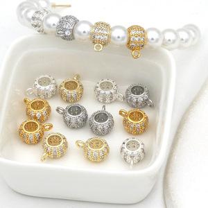<b>Large</b>-Hole Round <b>Beads</b> With Zircon Inlay 18K Gold Silver DIY Jewelry Findings For Bracelet Making Components - Product Image 1