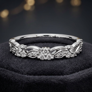 Bague d'éternité vintage en dentelle avec diamants de laboratoire, coupe ovale, bijoux de mariage et d'anniversaire pour femme - Product Image 3