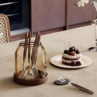 Support à ustensiles en verre borosilicate avec base en bois détachable, pot de rangement multi-usage en verre pour comptoir de cuisine