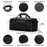 Sac de sport 2-en-1 personnalisé avec compartiment à chaussures séparé, sac à dos de voyage 45L, sac de sport pour homme, sac de week-end, sac fourre-tout