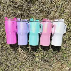 Gobelet à sublimation vierge pour enfants, 20 oz, scintillant, holographique, avec poignée et paille, entrepôt USA - Product Image 2