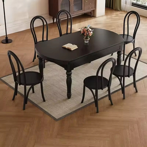 <span class=keywords><strong>Table</strong></span> à manger ronde extensible vintage en <span class=keywords><strong>bois</strong></span> massif finition noire avec <span class=keywords><strong>pieds</strong></span> tournés, <span class=keywords><strong>table</strong></span> <span class=keywords><strong>de</strong></span> cuisine pour 6 à 8 personnes, <span class=keywords><strong>table</strong></span> à manger <span class=keywords><strong>pas</strong></span> chère - Product Image 3