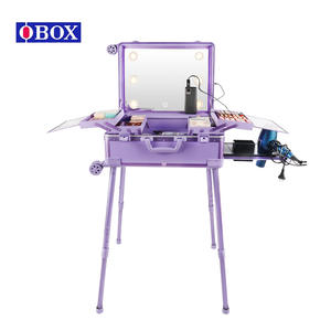 Valise à maquillage Obox 22 pouces, violet envoûtant, poignée télescopique, couleur unie, design riveté, pour rangement à domicile - Product Image 3