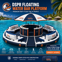 Île flottante gonflable portable avec auvent, comptoir de bar, sièges-canapés et plateforme de baignade pour le lac, l'océan, le camping et les fêtes