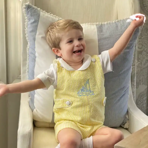 Vente en gros Robe de Pâques monogrammée pour enfants fille Robe à volants en seersucker jaune Tenue d'été pour petite fille Robe pour bébé fille 2026 - Product Image 6