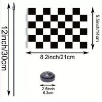 Drapeau de table miniature personnalisé / à carreaux noir et blanc avec mât et base en plastique noir