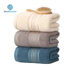 Custom Logo Large Luxury Good Absorption Soft Golden Satin Dobby 100% Cotton Bath Towels Set for Bathroom and Hotel