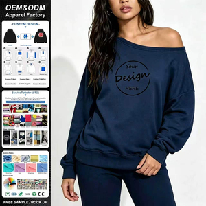 Sweat-shirt à capuche pour femme, mode, épaules dénudées, impression en relief personnalisée, grande taille, épaules tombantes, vente en gros - Product Image 1