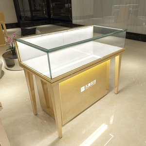 Mostrador de Joyería de Diseño Personalizado, Móvil, de Madera Contrachapada, con Vitrina de Vidrio para Exhibición en Tiendas de Joyería - Product Image 3