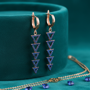Saphir Zircon Pierre Triangle Forme Charme Longues Boucles D'oreilles En Gros Turc À La Main 925 Argent Sterling Fine Jewelry - Product Image 3