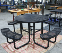 Table de pique-nique ronde en métal expansé robuste pour l'extérieur, avec bancs, mobilier de patio extérieur, table et chaises en acier