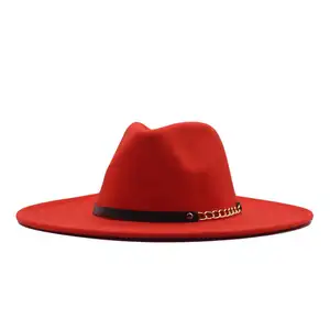Mode Sombrero Mütze Hut mehrfarbig Filz Frauen Fedora Hüte Großhandel mit Ketten gürtel