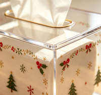 Kişiselleştirilmiş Modern Şenlikli Noel Şeffaf Akrilik Önceden Monte Edilmiş Parlak Yüzeyli Mendil Tutucu